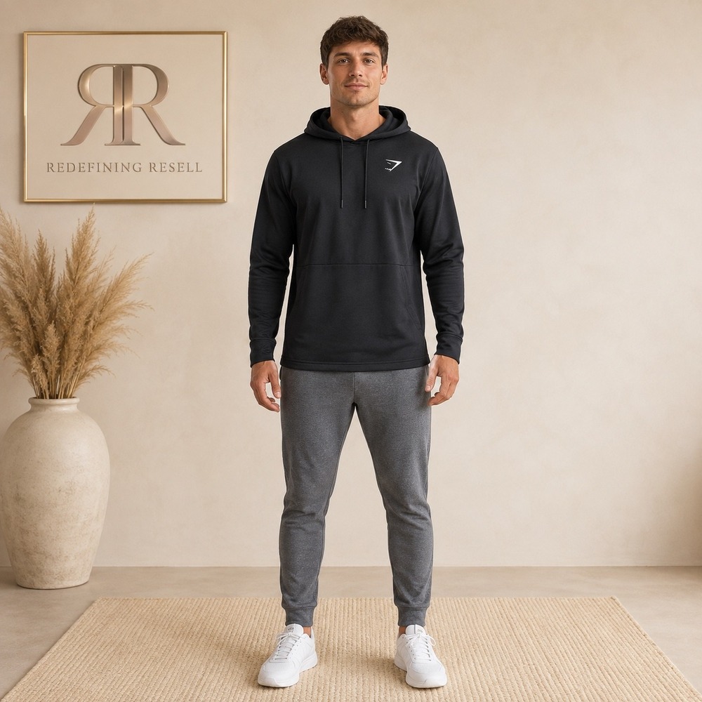 Gymshark Arrival Hoodie Mens Large Black Pullover Workout Gym Sweatshirt L